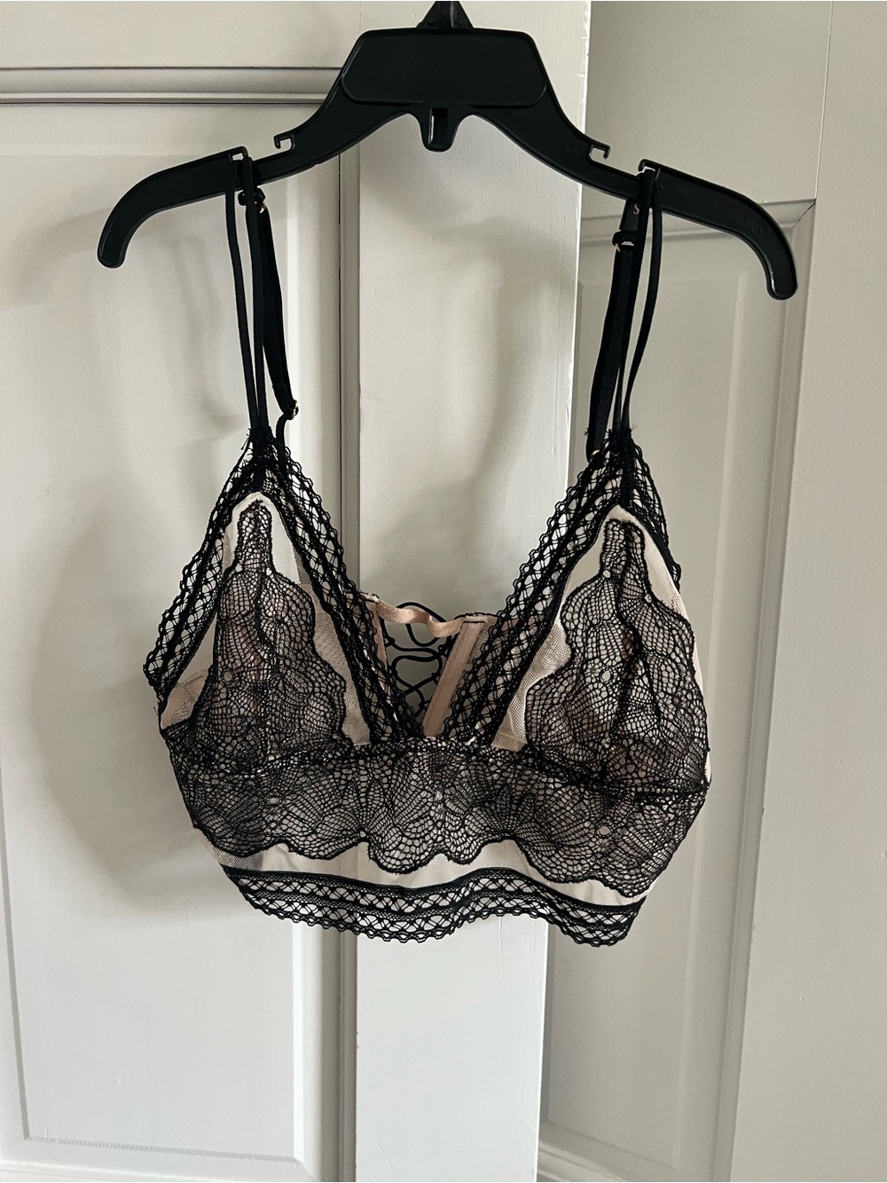Victoria's Secret Black Lace Bralette over Nude